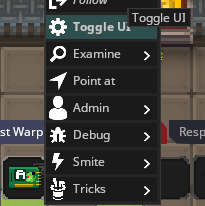 An image of the Toggle UI verb being selected for the Admin ID